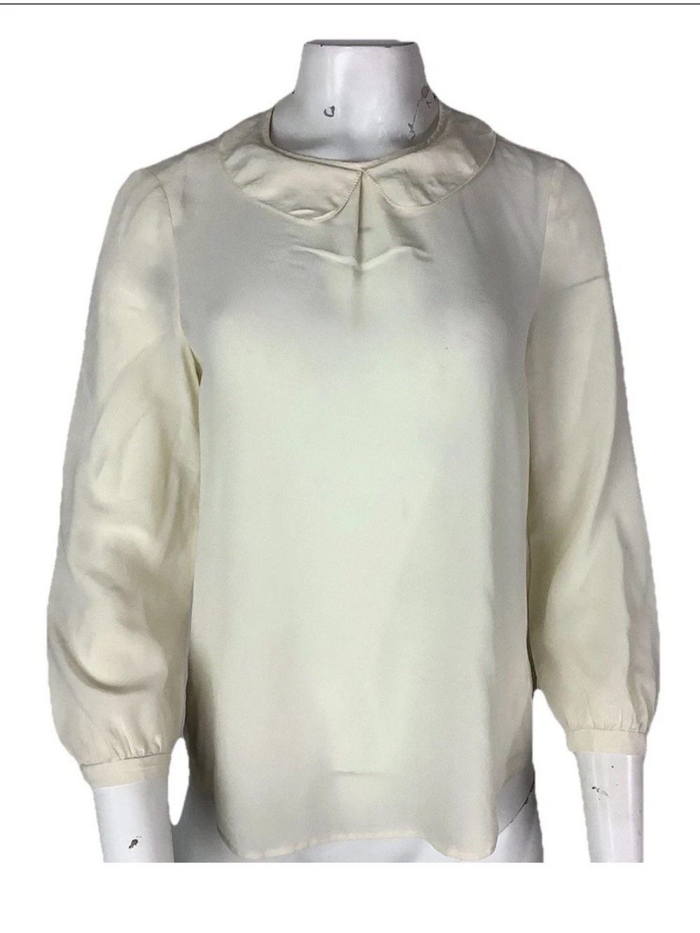 Madewell Sz M 100% Silk Flat Collar Puff Sleeve Business Office Blouse Cream